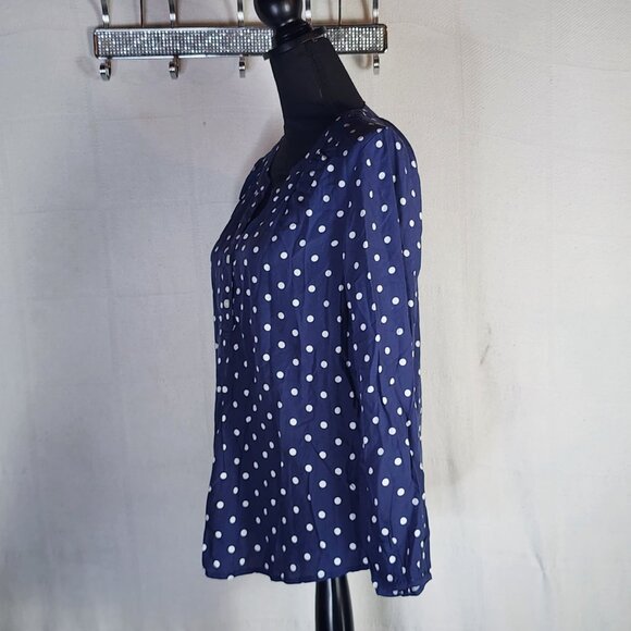Old Navy Navy Blue White Polka Dot V Neck Pull On Long Sleeve Rayon Top Size S - Picture 7 of 16